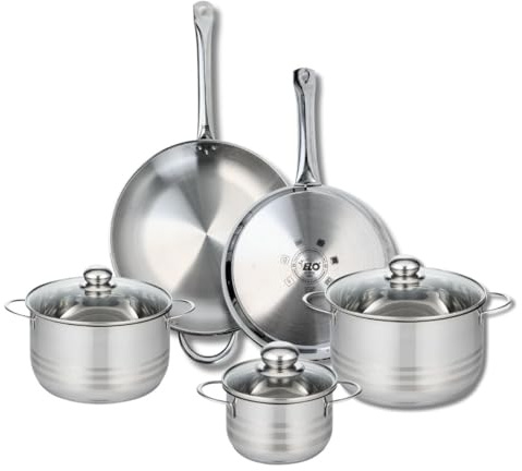 ELO 9883850 Kochgeschirr-Set, 5-teilig, 2 Bratpfannen 28 und 32 cm, 3 Kochtöpfe 16, 20 und 24 cm Elo Profi, glänzend, Edelstahl, Induktion