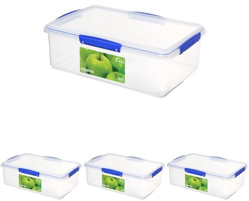 Sistema KLIP IT Food Storage Container | 7 L | Stackable & Airtight Fridge/Freezer Food Box with Lid | BPA-Free Plastic | Blue Clips | 1 Count (Pack of 4)