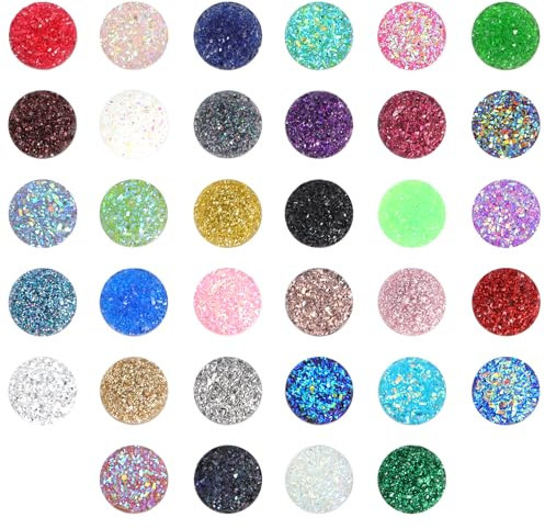 150 Stück Faux Druzy Cabochons Flach Rückseite Runde Harzperlen 12mm Flachrückseite Druzy Irisierende Bunte Cabochons Cameo Flachrückseite Edelsteine DIY Zubehör (Gemischte Farben)