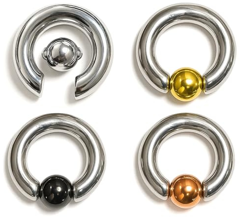 Prince Albert Piercing, Captive Bead Ring BCR/CBR 8G bis 00G Körperschmuck für Nase, Ohren, Intim, British Standard zertifiziert vom Sheffield Assay Office, 4G (5.0mm) x 15mm (19/32), Titan, Kein