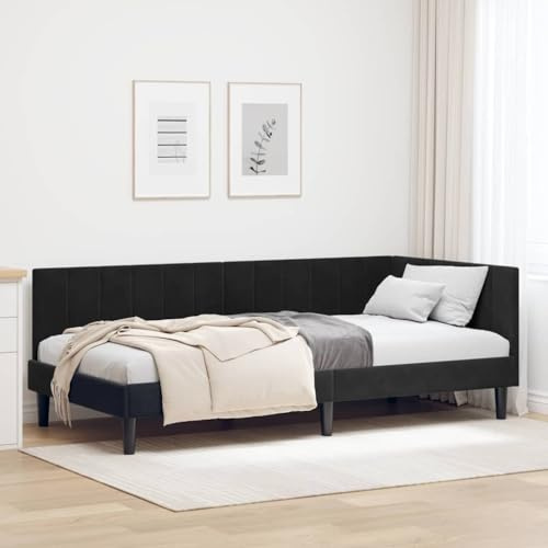 vidaXL Modern Corner Bed with Velvet Headboard – Minimalist and Contemporary Bedroom Furniture, Stable and Elegant