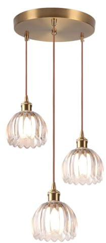 DLGLOLIN Lustre Luminaires en Verre Intérieure, 3 Lampes Suspendue Moderne E27, Vintage Laiton Doré Suspension Plafonniers pour Cuisine Cuisine Salon Chambre