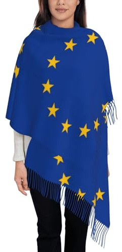 Damen Schal Stola Flagge Der Europäischen Union Pashmina Schals Tücher für Frauen Winter Schultertuch Festlich für Abendkleid, Dunkelblau