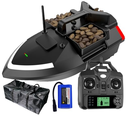 DYJD Futterboot mit GPS 500m RC Angelköder Boot Fischereiköder Fernbedienung Double Motor Hopper LED Boot mit GPS und LCD-Fernbedienung (Schwarz)