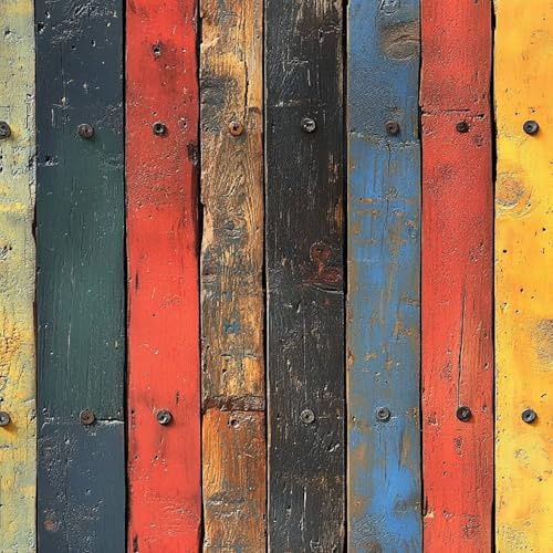 Fototapete Bunte Holzwand Tapete Selbstklebende Fototapete Wandpapier 44x600 cm Retro Folie Dekorfolie Möbelfolie Klebefolie Wanddeko Wandtapete