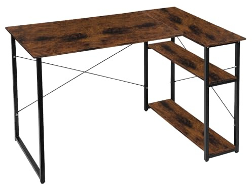 XUANYU Schreibtisch mit Stauraum, Kleiner Gaming Tisch L Form, Reversible Eckschreibtisch L-förmiger Schreibtisch für Büro, Homeoffice und Gaming (Braun 120x70 cm)
