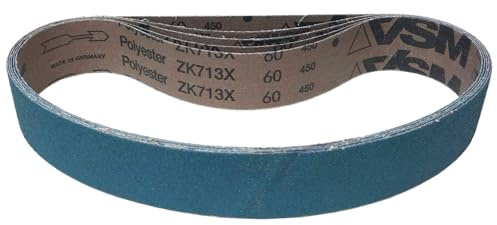 VSM Schleifband ZK713X Zirkonkorund – 50 x 800 mm – Körnung P100 – 5 Stück – für Metall Edelstahl INOX – reißfeste robuste Gewebeunterlage – Profi-Schleifbänder für Schärfmaschinen