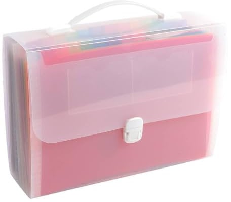 Exacompta 55698E Premium Kunststoff-Fächermappe Crystal mit Tragegriff und Clipverschluss für DIN A4 24 vollfarbige Fächer 2 Etikettenhalter für Visitenkarten inklusive 2 Etikettenbögen transparent