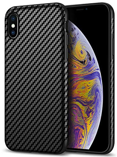 Tasikar iPhone XS Max Hülle Carbon Leder Weiche Schutzhülle Kompatibel mit iPhone XS Max (Schwarz)