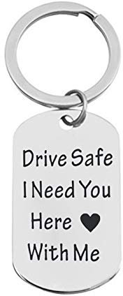 Daesar Portachiavi Acciaio Lettere Ciondolo Portachiavi Uomo Targhetta Del Cane Inciso Drive safe i need you here with me Portachiavi Argento Incisione