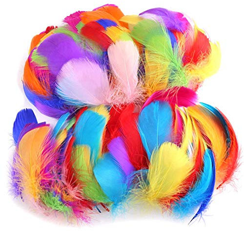 Suneast 300 Stücke Deko Federn Natur Gänse Feder Bastel Feather für DIY Traumfänger, Kostüme Schmuck Deko, Karneval Basteln - Bunt, 8-12cm