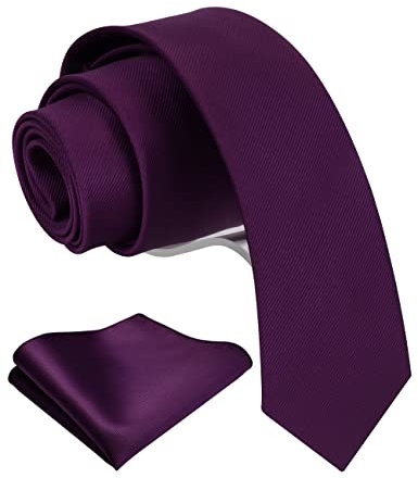 Gusleson 2.4 Men's Skinny Solid Ties Eggplant Purple Slim Classic Necktie and Pocket Square Set (UK0754-06)