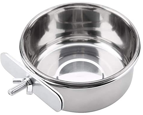 Bird Parrot Feeding Cups, Stainless Steel Parrot Food Water Bowls Parrot Cage Feeding Dish Parrot Food Hanging Cups for Cockatiel Conure Budgies Parakeet Parrot with Clamp Holder(M)