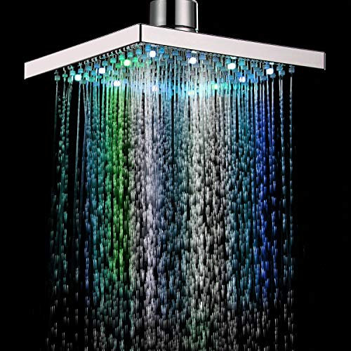Alcachofa de Ducha LED de 8 Pulgadas, giratoria, rom¨¢ntica, con luz LED, Multicolor, no Necesita Pilas, Color cambiante, Cuadrado, Cromado