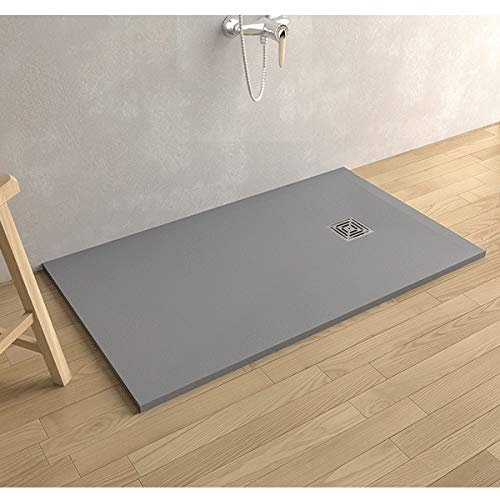 Piatto doccia in marmoresina con piletta di scarico effetto pietra (80 x 100, Grigio)