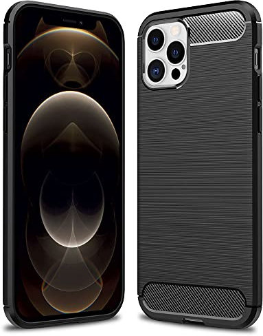 Kaliroo Schutzhülle kompatibel mit iPhone 12 PRO MAX Hülle, Carbon Design Case Stoßfeste Silikon Handyhülle Soft Cover Dünn, Ultra-Slim Phone Backcover Handy-Tasche Bumper TPU Etui Flexibel - Schwarz