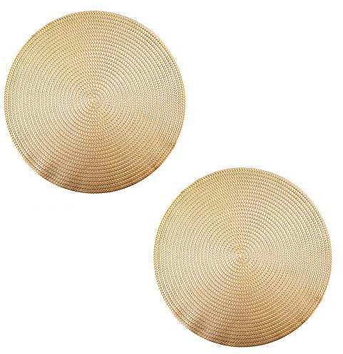 2 Stück Runde Tischsets, Goldenes Rundes Anti-Verbrühungs-Tischset, Runde Weizenohren Hohl PVC Tischset, für Teller Topflappen, Tischdekoration (Golden)