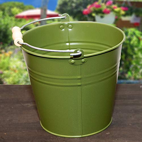 Antikas - Seau en tôle vert foncé, pot de fleurs, seau décoratif