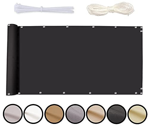 MEEYI Sichtschutz Balkon 90x200cm Balkon Anti-diebstahl-bildschirmabdeckung Seitenmarkise Schattentuch Balkonbespannung Balkonabdeckung Wind- und Wetterfest, mit Ösen, Kabelbinder und Seil Dunkelgrau
