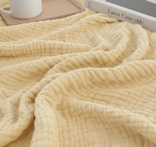 Überwurfdecke aus 100% Bio-Musselin-Baumwolle für Erwachsene, Kinder, Couch-Bett, 4-lagiges, vorgewaschenes, natürliches pflanzengefärbtes Garn, atmungsaktiv, weich, Sommer, alle Jahreszeiten