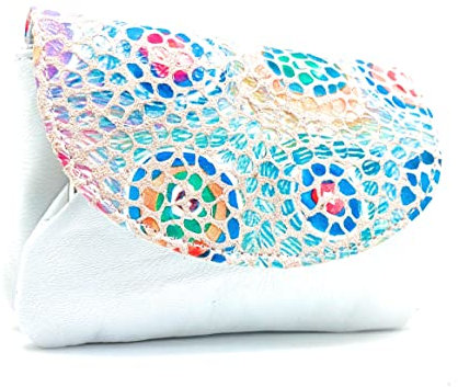 Lugupell Porte-monnaie pour femme, fabriqué à la main en Espagne, cuir de haute qualité, très doux au toucher, petit et en format court, portefeuille pour femme., blanc, Porte-monnaie