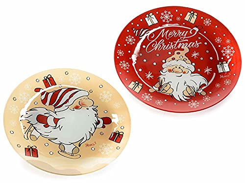 Gruppo Maruccia Piatti Natalizi in Vetro con Gnomi Set 4 Piatti di Natale Rotondi Idea Regalo