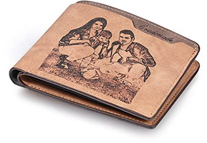 Portafoglio Uomo personalizzato con Nome e Foto Porta Carte di Credito Uomo Protezione RFID Portamonete Regalo per Papà Marito Fidanzato Figlio