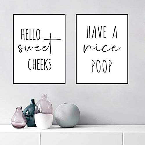 Yangld Badezimmer-Poster und Drucke auf Leinwand, minimalistisch, Have a Nice Poop Toilet, Wandkunst, Bilder für Badezimmer, Heimdekoration, 70 x 100 cm, 2 Stück, rahmenlos