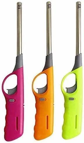 SKYTE 3 Pack Kitchen BBQ Lighter - Candle Gas Cooker Oven Stove Clicker Long Camping Refillable Fire Stem With Safety Lock - 27cm, Multicolor