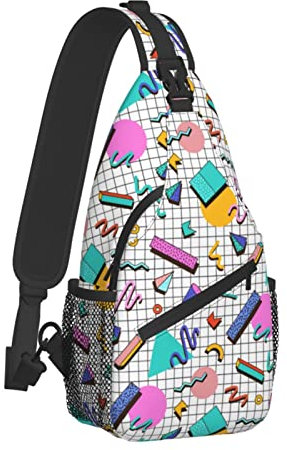 Abstrakte geometrische Umhängetasche im Stil der 80er Jahre für Damen und Herren, Crossbody-Schultertaschen, lässiger Sling-Rucksack, Brusttasche, Reisen, Wandern, Tagesrucksack für den Außenbereich