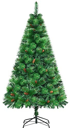HOMCOM Sapin de Noël Artificiel 180 cm 782 Branches épines Grand réalisme avec Pommes de pin Vert