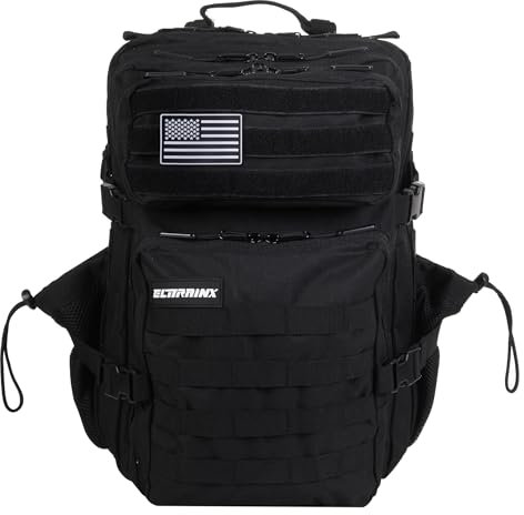ELITRAINX ELITEX TRAINING Militär-Rucksack, 45 l, wasserdicht, Sport, Flugzeugkabine, CrossTraining, Outdoor-Sport, Fitnessstudio, tragbar (Schwarz)