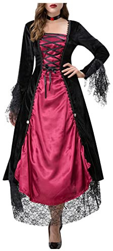 ZHISHIMEIM Halloween Königin Kostüm - Damen Langarm Mittelalter Kleid Gothic Retro Kleid Renaissance Prinzessin Cosplay Party Karneval Abendkleider Outfit