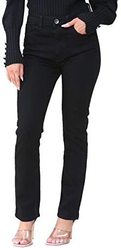 BRAND KRUZE Jeans taille haute coupe droite slim fit jeans femme, Noir , 42