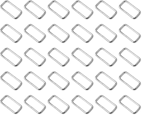 30 Pcs Buckles Set for 40 mm / 1.57 Webbing Strap, 30 x Rectangular Loops, Metal, Silver, Bag Making, Accessories, Straps, DIY, Crafts
