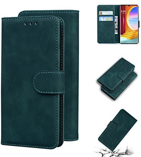 LMFULM® Hülle für LG Velvet G900/G910 (6,8 Zoll) PU Leder Magnet Brieftasche Lederhülle Tasche Flip Cover Ledertasche Stent-Funktion Case Grün