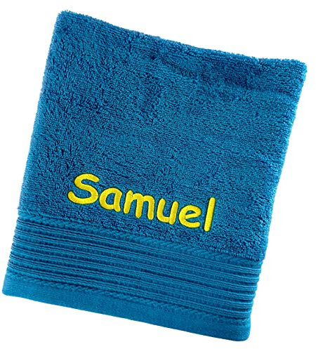 Schnoschi Handtuch mit Namen oder Wunschtext Bestickt, personalisiertes Duschtuch, individuelles Badetuch, Saunatuch oder Gästehandtuch mit Initialen, 100% Baumwolle, 50 x 100 cm türkis