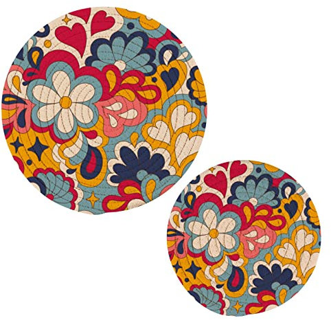 Küchen-Topflappen-Set, 2 Stück, Baumwollgarn, Untersetzer-Set, stilvolle Untersetzer für heiße Gerichte, Topfschüssel, Kaffee, heiße Topflappen, Retro, Groovy 60er 70er Jahre