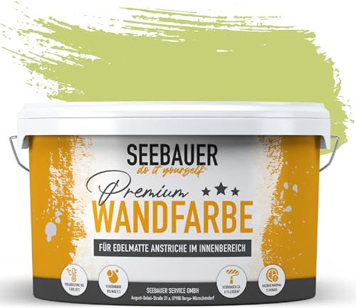 SEEBAUER diy Wandfarbe Grün 10L für Innen (No. 728 Wild Jungle) Edelmatte hellgrüne Innenfarbe - Grüntöne sehr hohe Deckkraft - Matt, Abwaschbar und Tropffrei