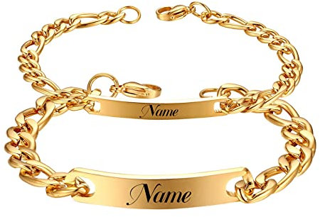 Cupimatch Paar Armband mit Gravur, Personalisierte Edelstahl Glänzend Poliert Pärchen Armkette Figaro Kette für verliebte Damen Herren zu Weihnachten Jubiläum Hochzeit Geburtstag Valentinstag