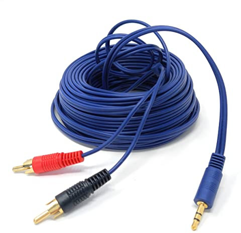 DRUT 15m 3.5mm to Twin RCA Stereo Aux Phono Audio Cable Mini Jack Lead Cord Y Splitter Headphone Cord RCA Y Splitter Adapter 50ft Blue Gold Connectors