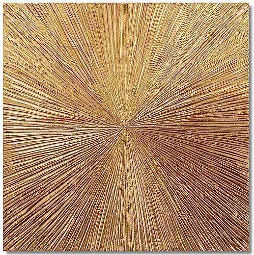 Objectz Wandbild Goldene Eleganz auf Leinwand 100 x 100 cm/Kompositum in Gold/klassisches Acrylbild mit reliefartiger Struktur