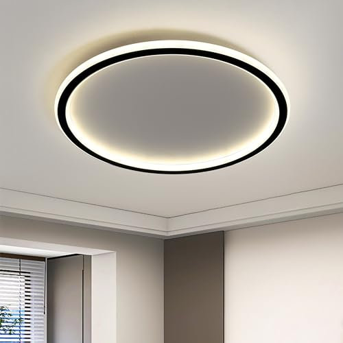 MOONSEA Deckenlampe LED Deckenleuchte, 24W Deckenlampe Schwarz 4500K Neutralweiß, Indirekte Deckenleuchte Rund für Schlafzimmer Kinderzimmer Balkon Flur Keller Ø31.5CM