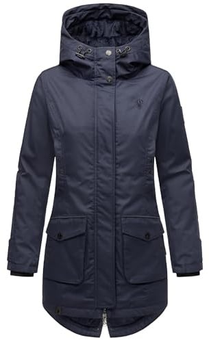Navahoo Damen Übergangsjacke Warmer Kurzmantel Regenjacke mit Kapuze Brinjaa XS-XXL