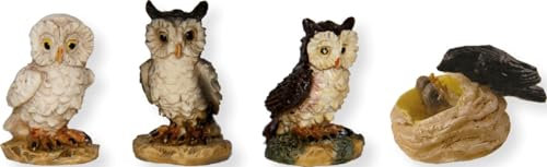 FADEDA 4X Eulen mit Schwalbennest/Höhe:3 cm/handbemalt/detailgetreue Krippen Figuren - Weihnachten Tisch Dekoration Krippe Zubehör