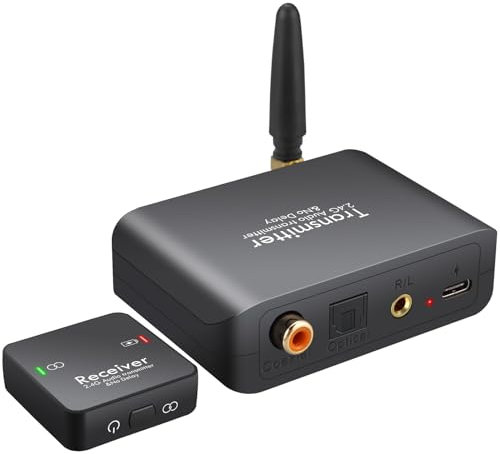 PROZOR Wireless Audio Transmitter Receiver for TV 192kHz/24bit Audio Adapter Support Optical Coaxial 3.5mm Input 2.4Ghz Low Latency Wireless Transmitter Receiver 165ft Long Range