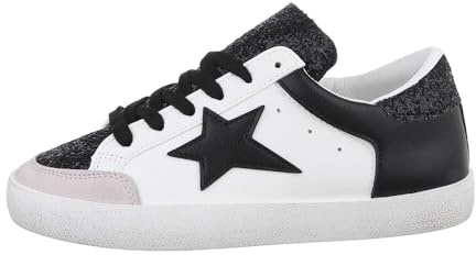 Ital Design Damenschuhe Freizeitschuhe Sneakers Low, 19193-, Kunstleder, Weiß Schwarz, Gr. 37