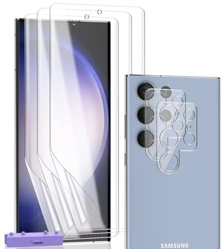 Zerrshoo Protector de Pantalla para Samsung Galaxy S23 Ultra, Película de flexible 3 Piezas y Samsung Galaxy S23 Ultra Protector de Cámara 2 Piezas, para Samsung Galaxy S23 Ultra Protector Pantalla