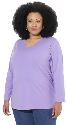 Ulla Popken Damen große Größen Übergrößen Plus Size Shirt, V-Ausschnitt, Relaxed, Langarm Blauer Flieder 42+ 725334810-42+