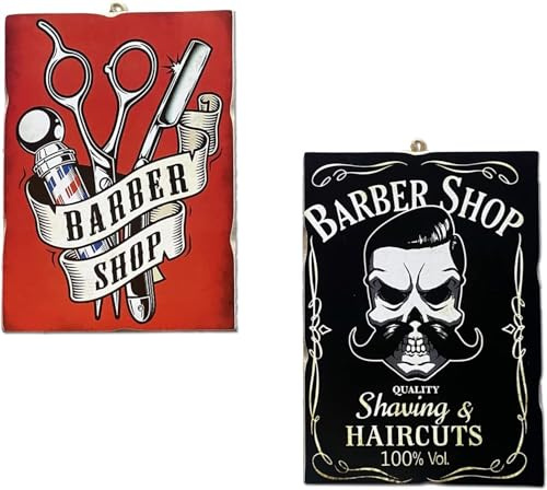KUSTOM ART Barbier Shop, 2 Karos, Vintage-Stil, Druck auf Holz, 10 x 15 cm, für Wohnzimmer, öffentliche Räume oder Sammlungen, Werbung Vintage